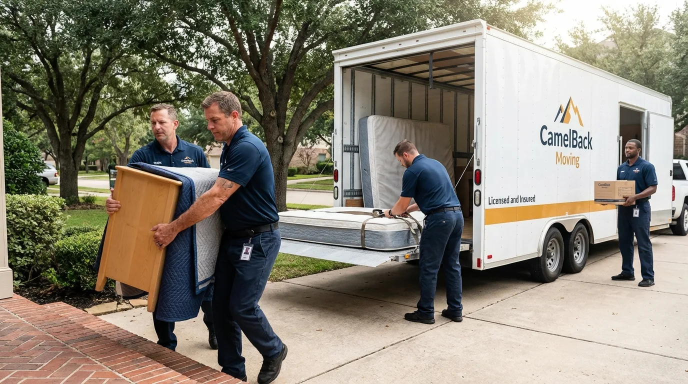 Crew loading residential truck for cross-state move from Olyphant, PA